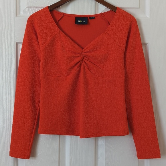 Anthropologie Tops - Maeve by Anthropologie Textured Ruched Bust Long Sleeve Cropped Blouse Orange S